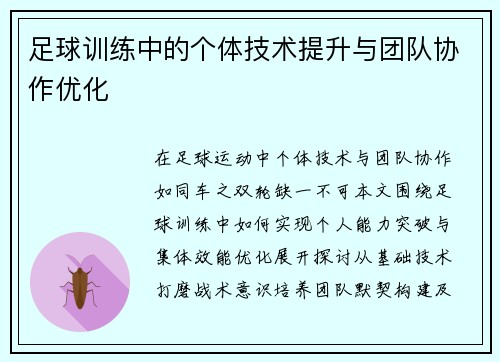 足球训练中的个体技术提升与团队协作优化